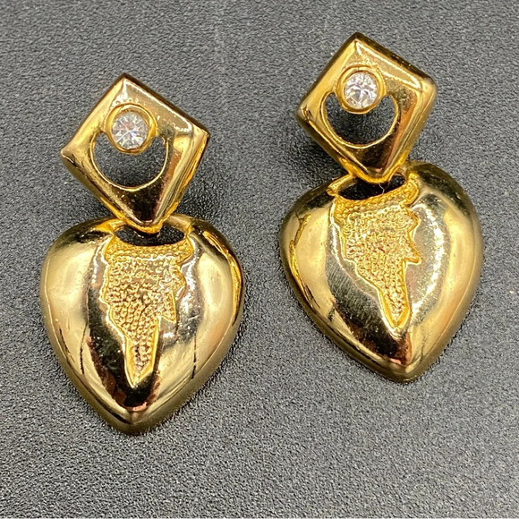 Gothic Style Dripping Heart Gold Plated Dangle Earrings with Rhinestone Accent - Picture 1 of 9